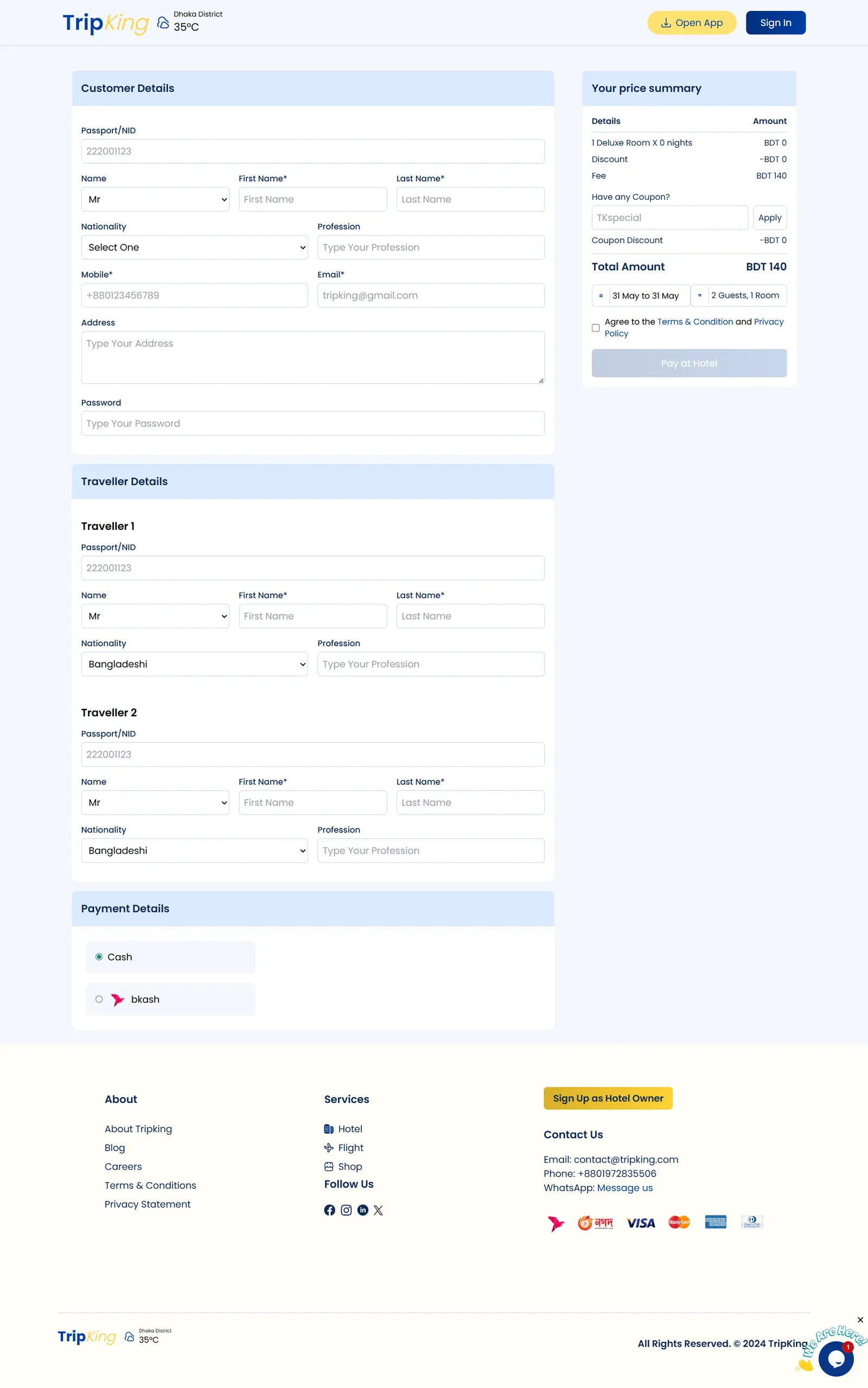 TripKing — Booking checkout